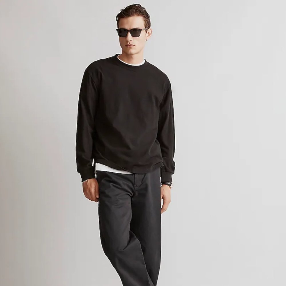 Madewell Brushed Long-Sleeve Boxy Tee Medium NWT Black